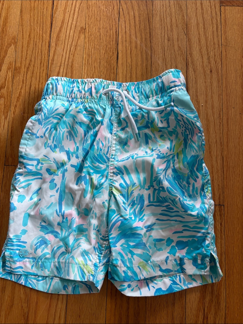 Lilly Pulitzer Turquoise Floral Kids Swim Trunks